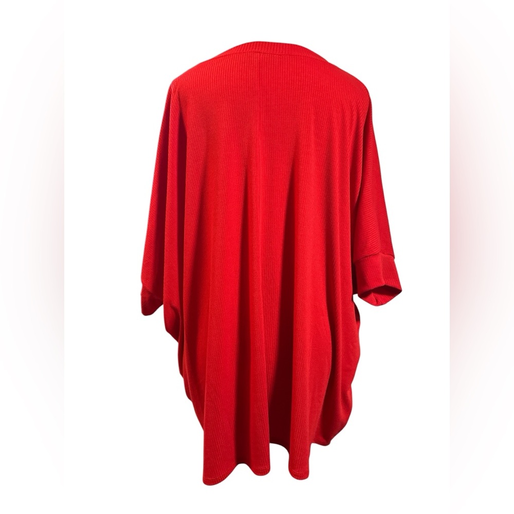 Vibrant Red Women's Tunic Top with Dolman Sleeves - Picture 5 of 7